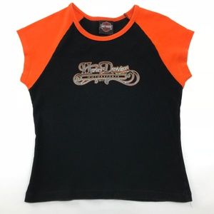 Harley Davidson motorsports tee, black and orange
